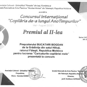 Diplomă – Concursul Internațional „Copilăria de-a lungul AnoTimpurilor”