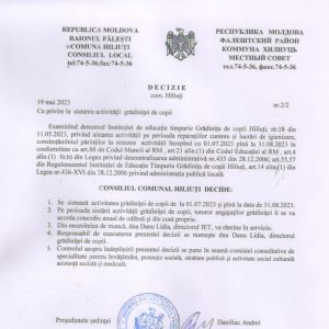 Decizia Consiliului Local nr.2/2 din 19 mai 2023 cu referire la activitatea instituţiei pe perioada de vară